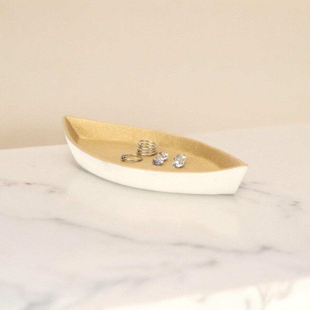 10" Gold And Off White Cast Iron Oval Boat Shaped Tray HomeRoots