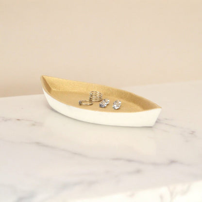 10" Gold And Off White Cast Iron Oval Boat Shaped Tray HomeRoots