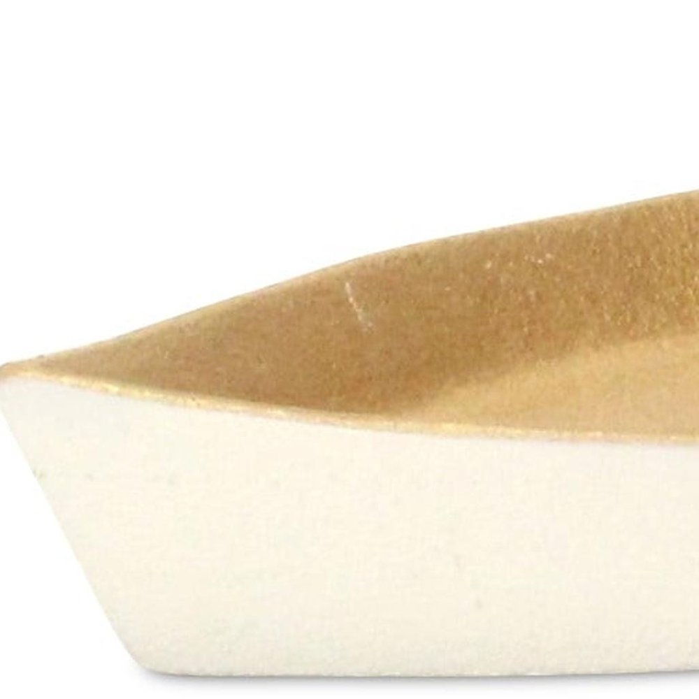 10" Gold And Off White Cast Iron Oval Boat Shaped Tray HomeRoots
