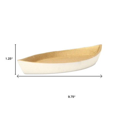 10" Gold And Off White Cast Iron Oval Boat Shaped Tray HomeRoots