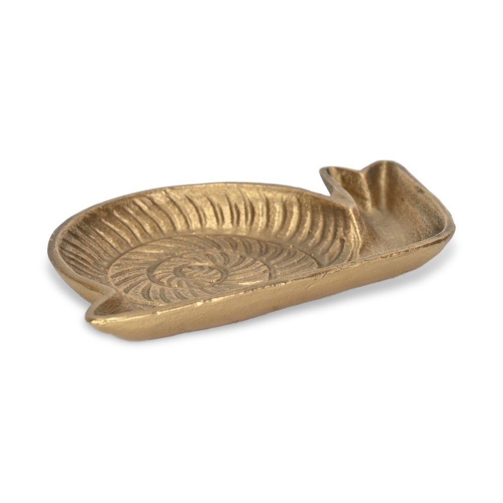 7" Antiqued Gold Cast Iron Snail Trinket Tray