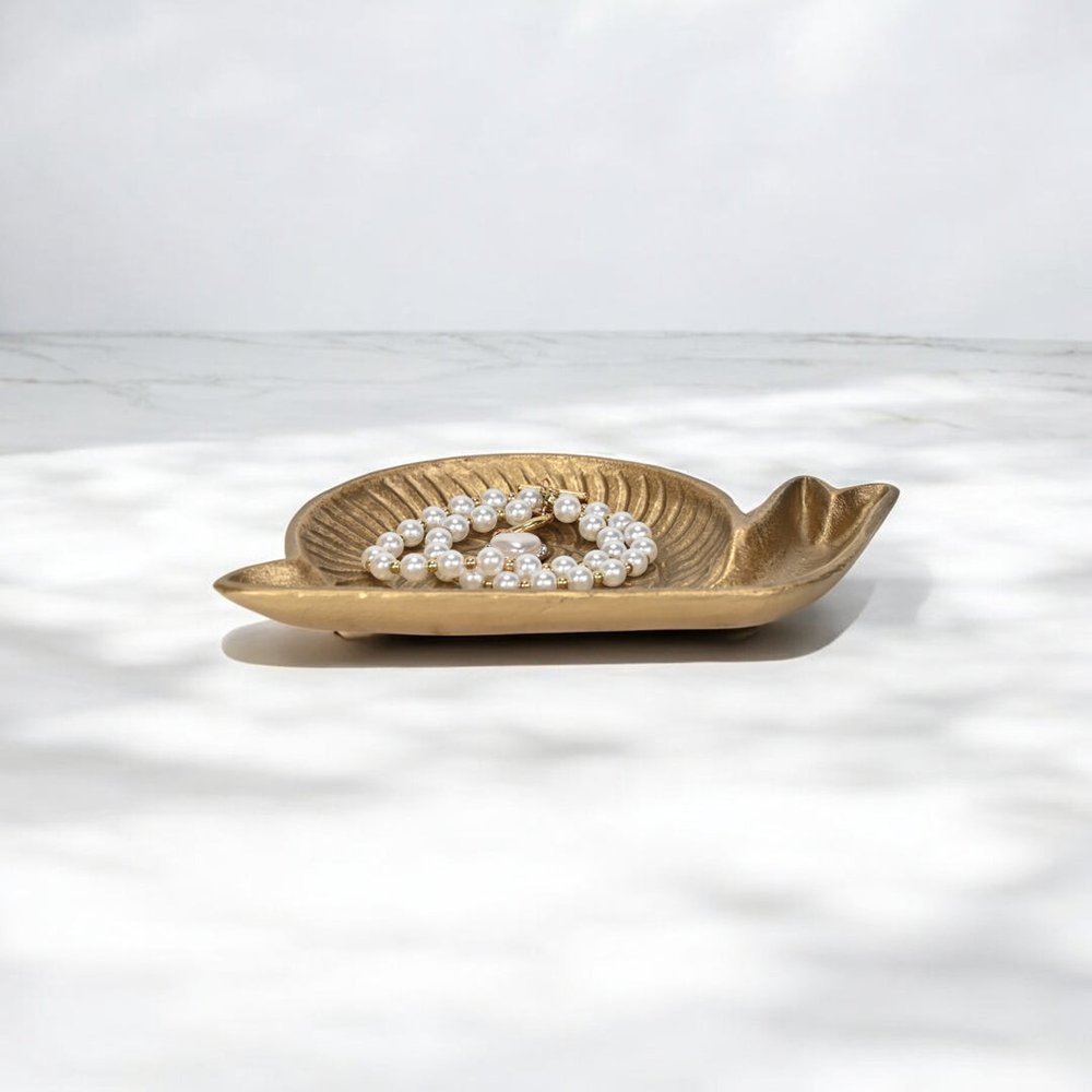 7" Antiqued Gold Cast Iron Snail Trinket Tray HomeRoots