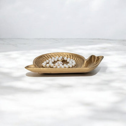 7" Antiqued Gold Cast Iron Snail Trinket Tray HomeRoots