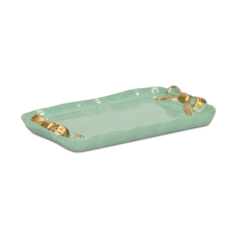 8" Aqua And Gold Cast Iron Ribbons Vanity Tray — view 1