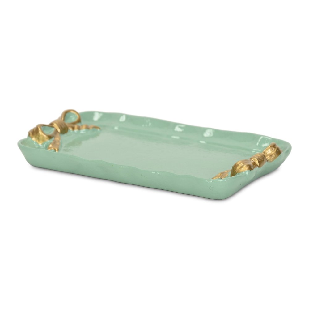 8" Aqua And Gold Cast Iron Ribbons Vanity Tray — view 2