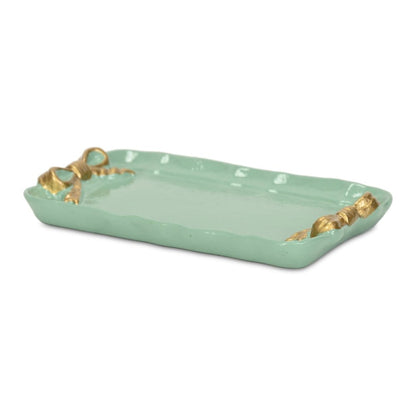 8" Aqua And Gold Cast Iron Ribbons Vanity Tray HomeRoots