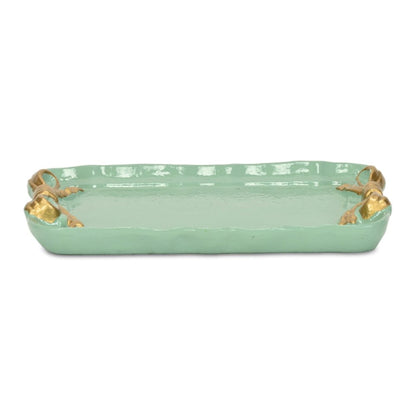 8" Aqua And Gold Cast Iron Ribbons Vanity Tray HomeRoots