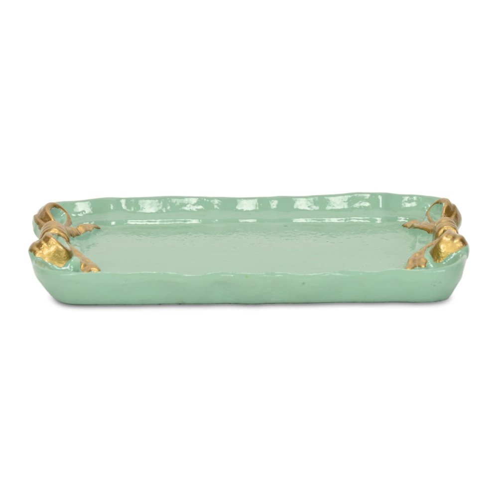 8" Aqua And Gold Cast Iron Ribbons Vanity Tray HomeRoots
