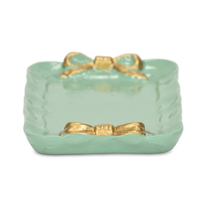 8" Aqua And Gold Cast Iron Ribbons Vanity Tray HomeRoots
