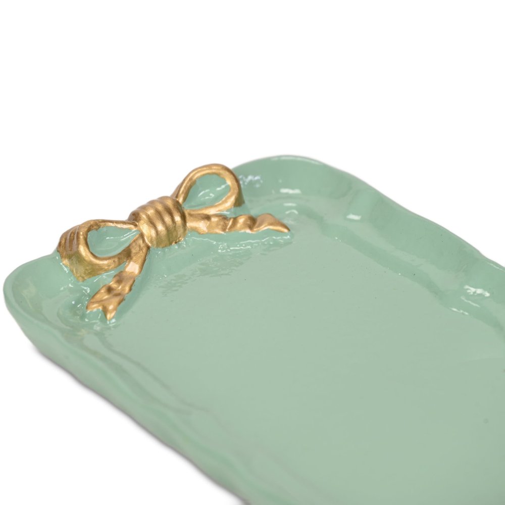 8" Aqua And Gold Cast Iron Ribbons Vanity Tray HomeRoots