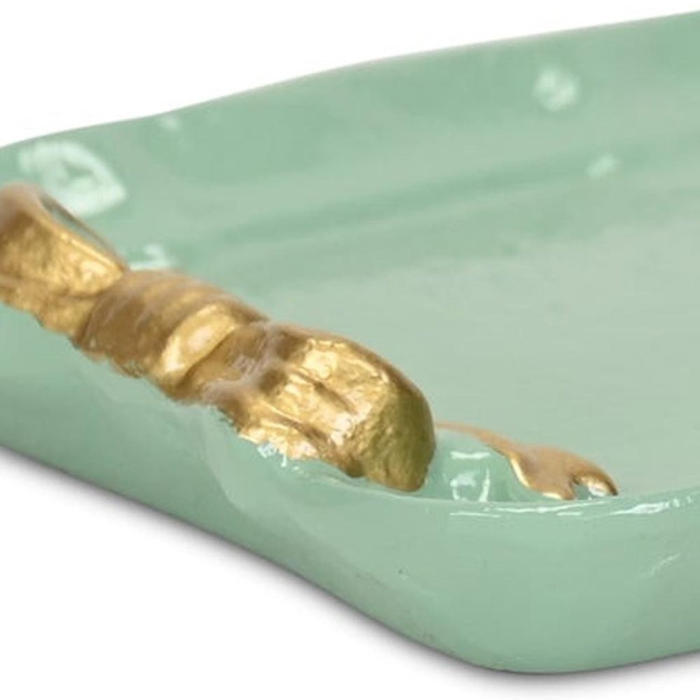 8" Aqua And Gold Cast Iron Ribbons Vanity Tray HomeRoots