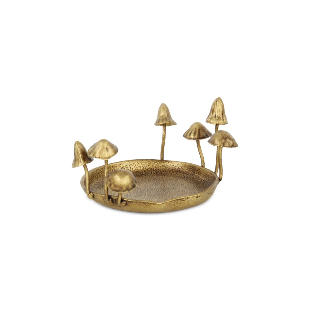 6" Antiqued Gold Cast Iron Mushrooms Trinket Tray HomeRoots