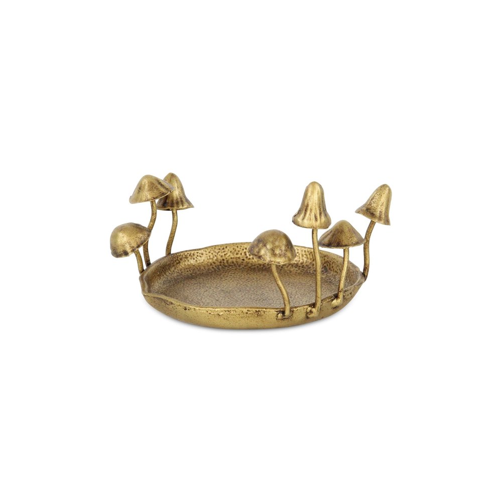 6" Antiqued Gold Cast Iron Mushrooms Trinket Tray HomeRoots