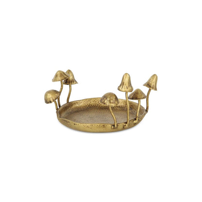 6" Antiqued Gold Cast Iron Mushrooms Trinket Tray HomeRoots