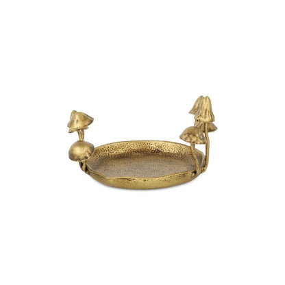 6" Antiqued Gold Cast Iron Mushrooms Trinket Tray HomeRoots