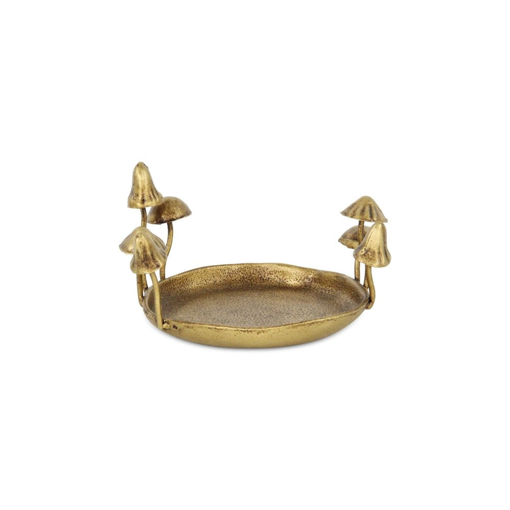 6" Antiqued Gold Cast Iron Mushrooms Trinket Tray HomeRoots
