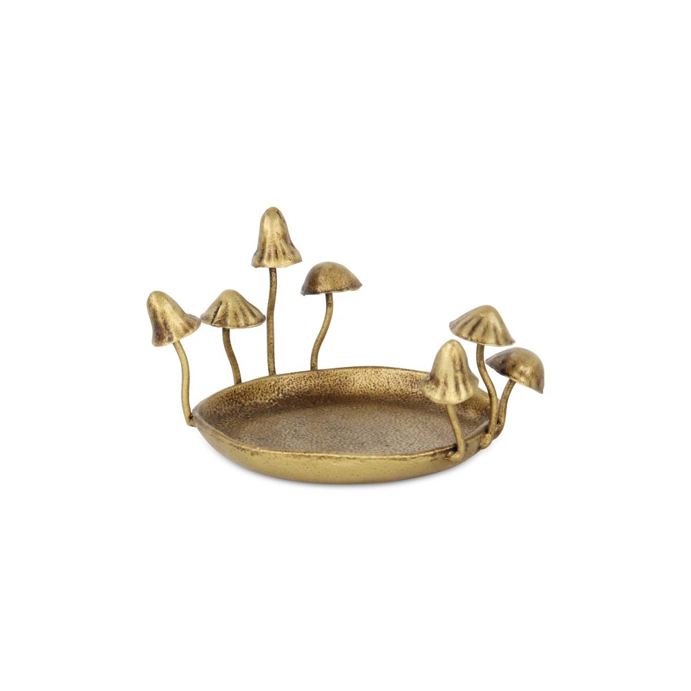 6" Antiqued Gold Cast Iron Mushrooms Trinket Tray HomeRoots