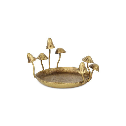 6" Antiqued Gold Cast Iron Mushrooms Trinket Tray HomeRoots