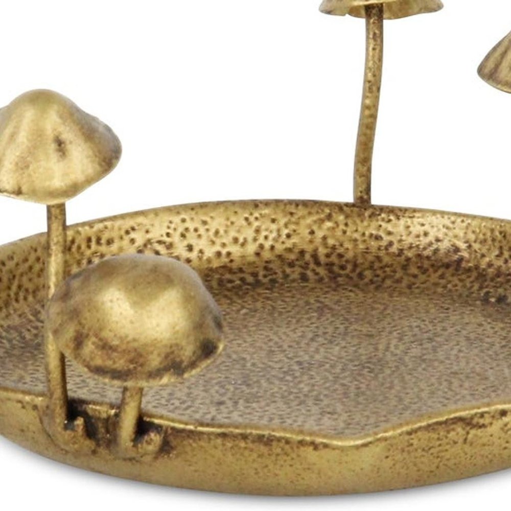 6" Antiqued Gold Cast Iron Mushrooms Trinket Tray HomeRoots