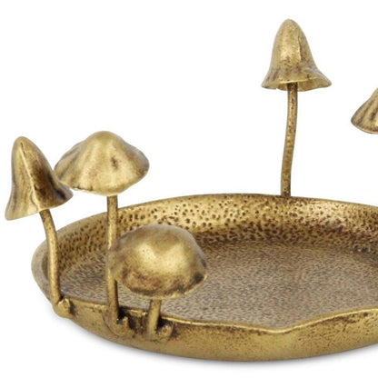 6" Antiqued Gold Cast Iron Mushrooms Trinket Tray HomeRoots