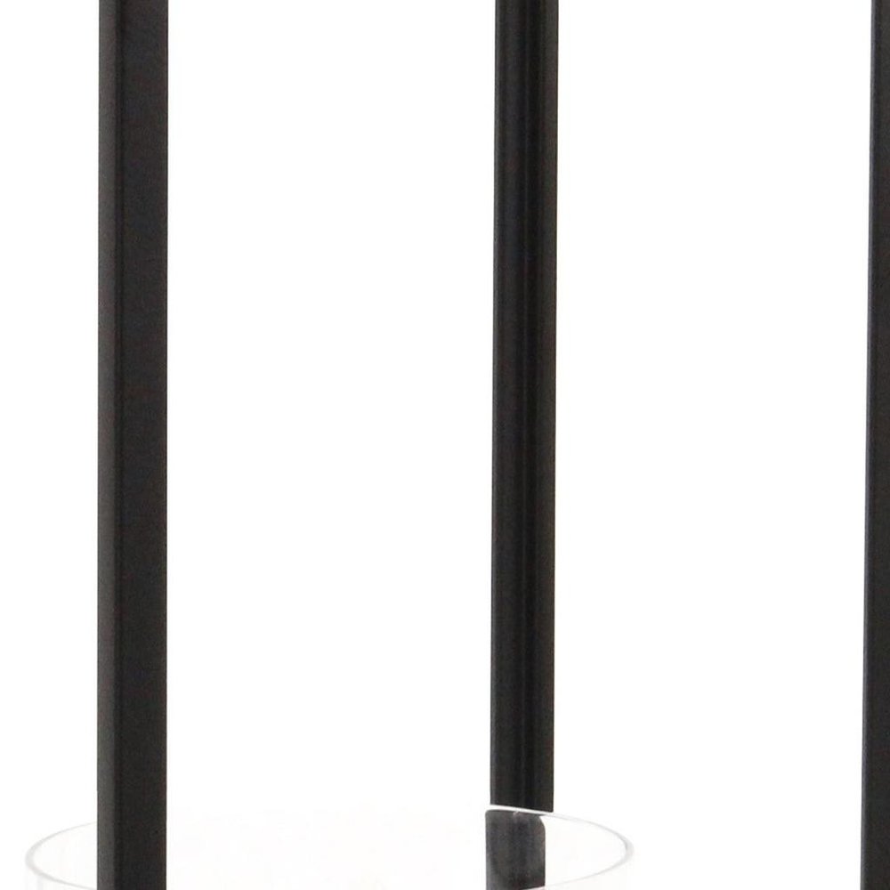 16" Black And Clear Metal And Glass Tabletop Candle Holder HomeRoots