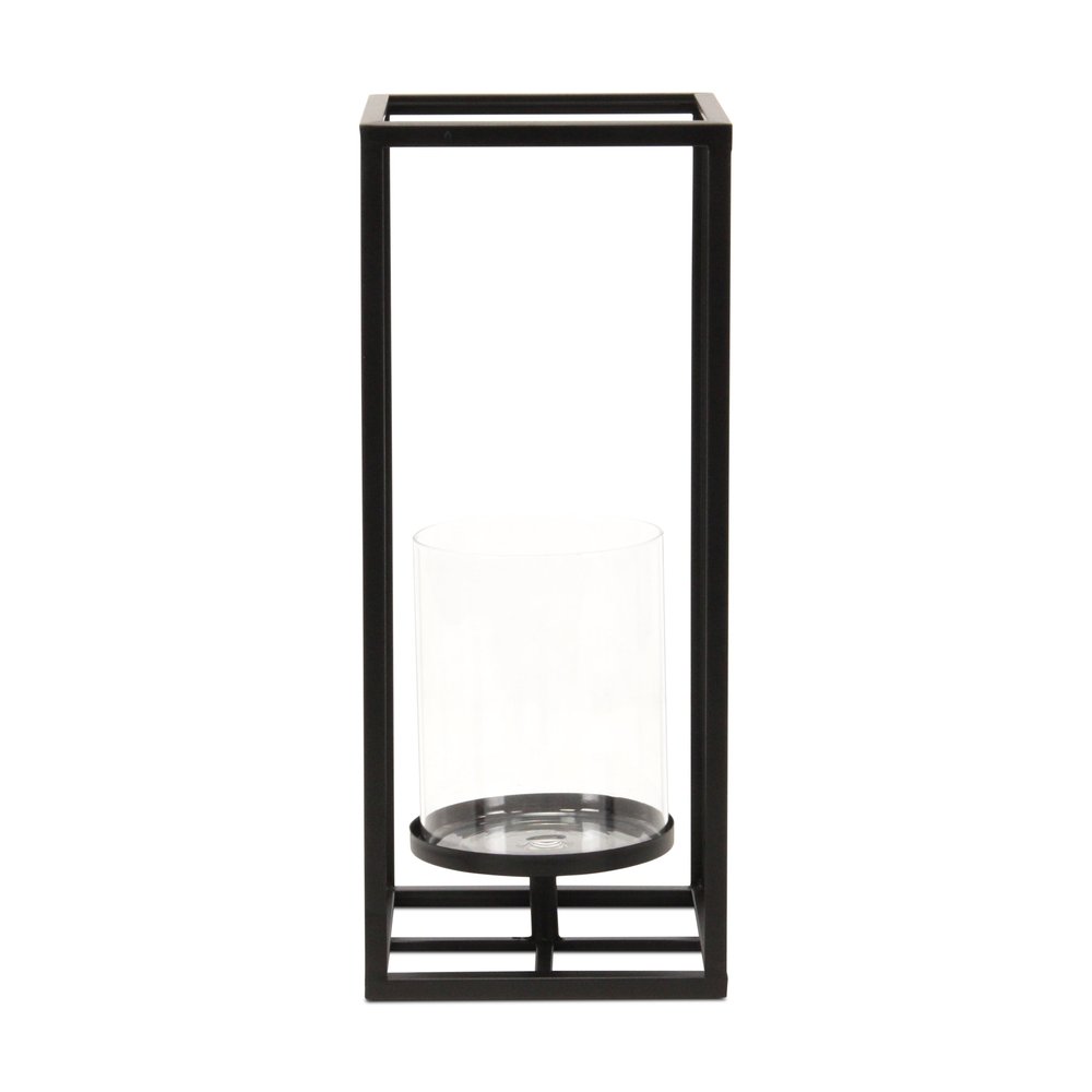 16" Black And Clear Metal And Glass Tabletop Candle Holder — view 3