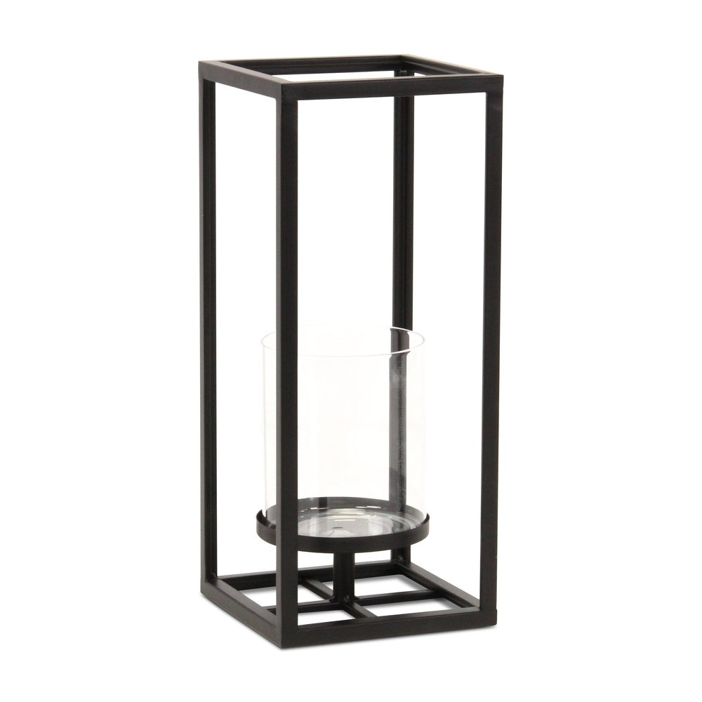 13" Black And Clear Metal And Glass Tabletop Candle Holder HomeRoots