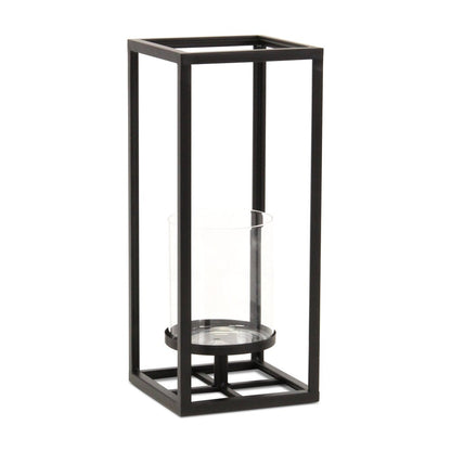 13" Black And Clear Metal And Glass Tabletop Candle Holder HomeRoots