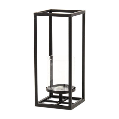 13" Black And Clear Metal And Glass Tabletop Candle Holder HomeRoots