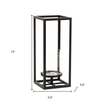 13" Black And Clear Metal And Glass Tabletop Candle Holder HomeRoots