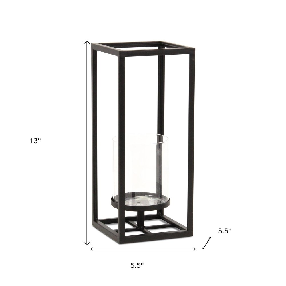 13" Black And Clear Metal And Glass Tabletop Candle Holder HomeRoots