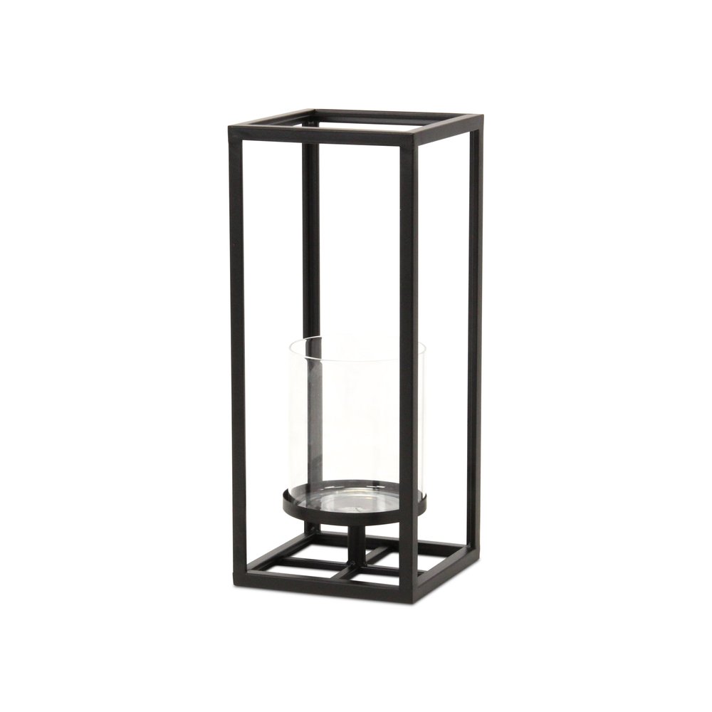13" Black And Clear Metal And Glass Tabletop Candle Holder HomeRoots