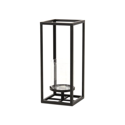 13" Black And Clear Metal And Glass Tabletop Candle Holder HomeRoots