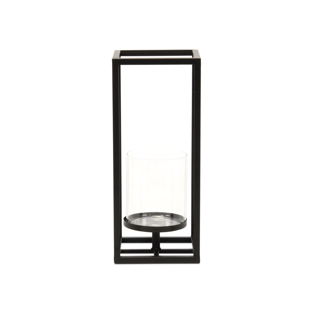 13" Black And Clear Metal And Glass Tabletop Candle Holder HomeRoots