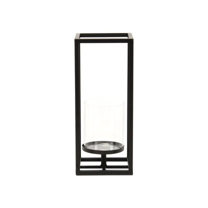 13" Black And Clear Metal And Glass Tabletop Candle Holder HomeRoots