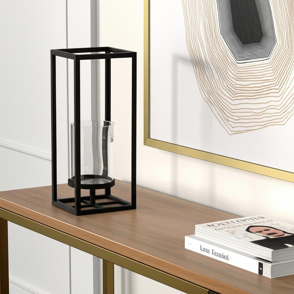 13" Black And Clear Metal And Glass Tabletop Candle Holder — view 8
