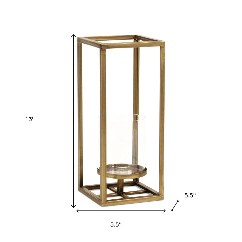13" Gold And Clear Metal And Glass Tabletop Candle Holder — view 6