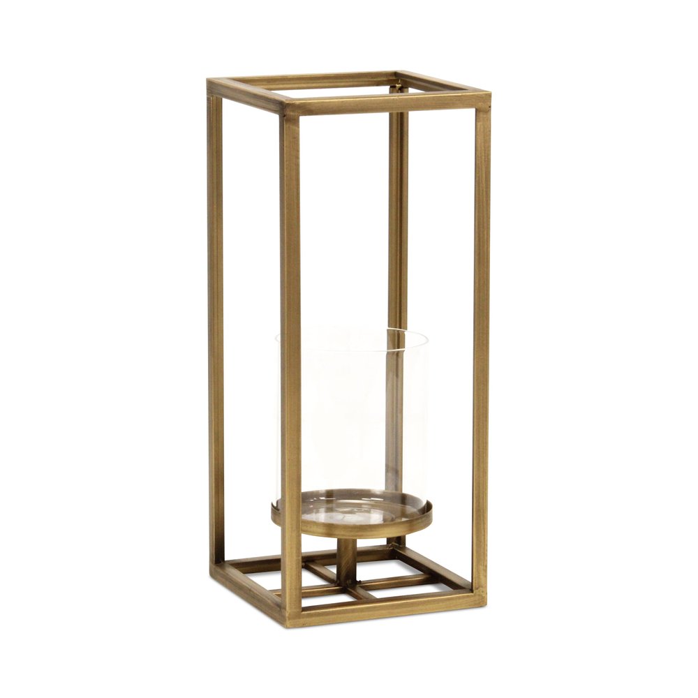 13" Gold And Clear Metal And Glass Tabletop Candle Holder