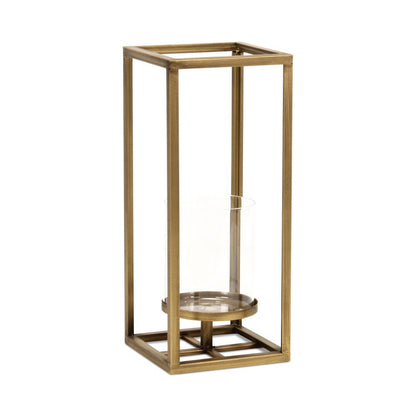 13" Gold And Clear Metal And Glass Tabletop Candle Holder HomeRoots