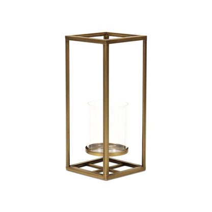 13" Gold And Clear Metal And Glass Tabletop Candle Holder HomeRoots
