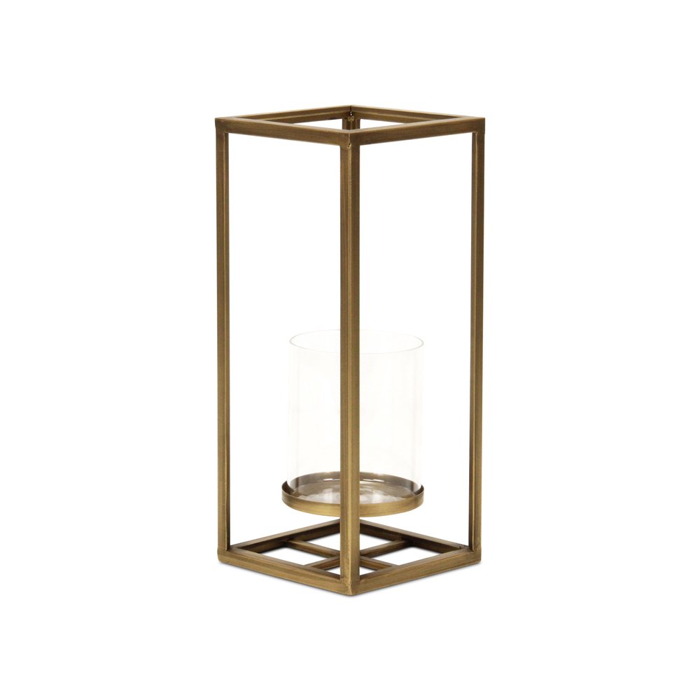 13" Gold And Clear Metal And Glass Tabletop Candle Holder — view 2