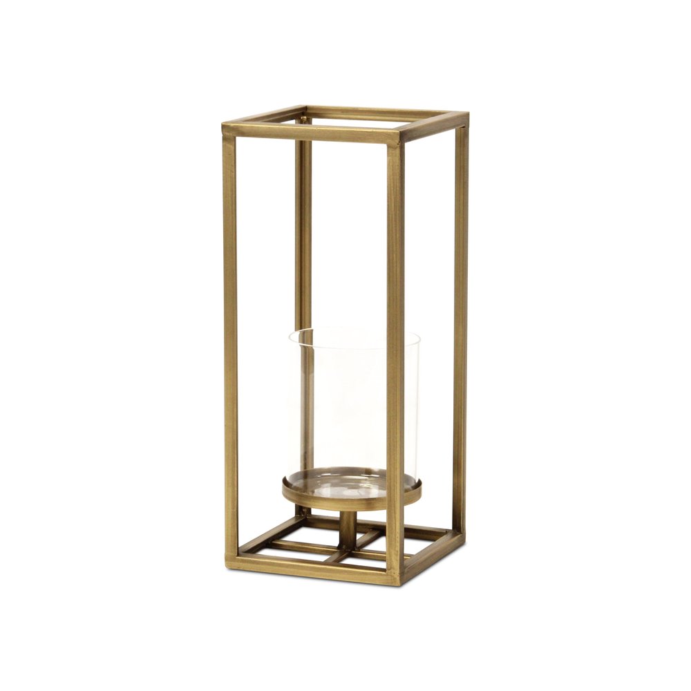 13" Gold And Clear Metal And Glass Tabletop Candle Holder — view 3