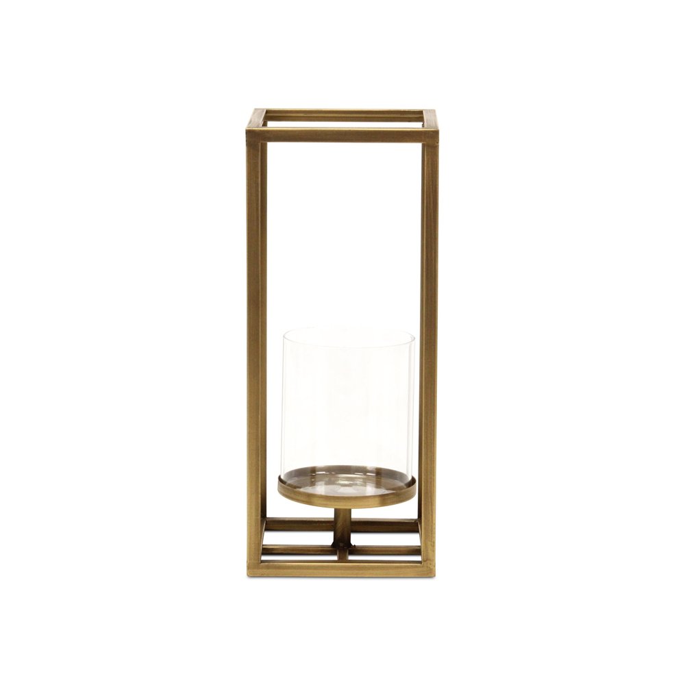 13" Gold And Clear Metal And Glass Tabletop Candle Holder HomeRoots