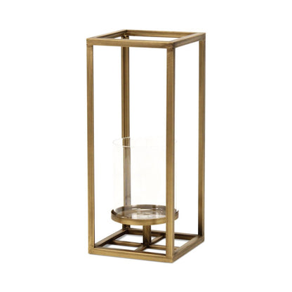 13" Gold And Clear Metal And Glass Tabletop Candle Holder