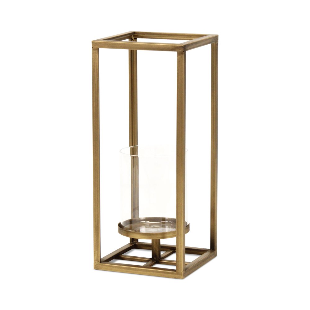 13" Gold And Clear Metal And Glass Tabletop Candle Holder HomeRoots