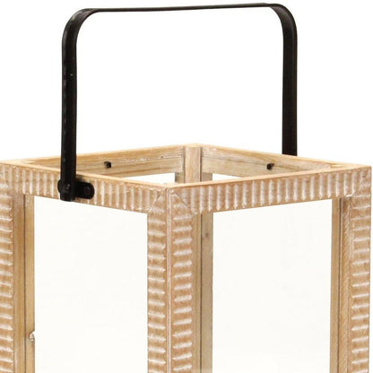 16" Clear And Natural Glass And Solid Wood Tabletop Lantern Candle Holder HomeRoots
