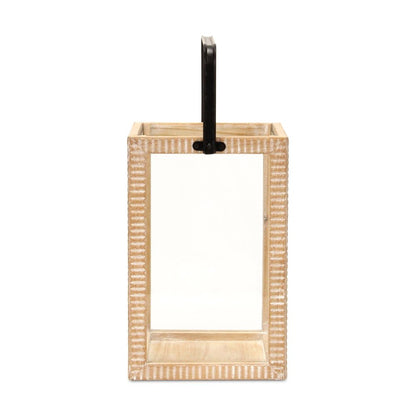 16" Clear And Natural Glass And Solid Wood Tabletop Lantern Candle Holder HomeRoots