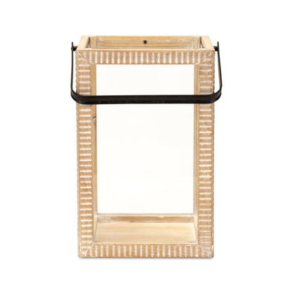 16" Clear And Natural Glass And Solid Wood Tabletop Lantern Candle Holder HomeRoots