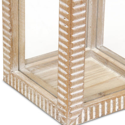 16" Clear And Natural Glass And Solid Wood Tabletop Lantern Candle Holder HomeRoots