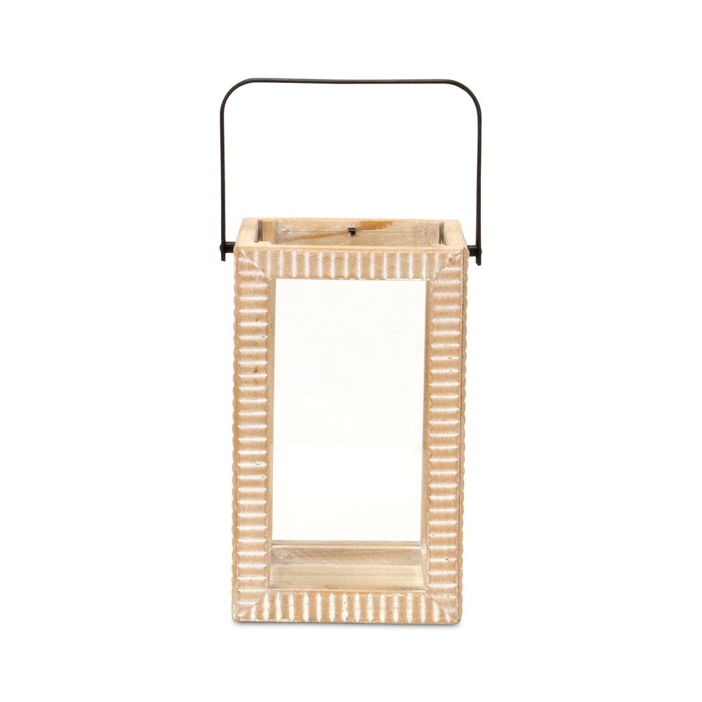 13" Natural Distressed Geometric Solid Wood Tabletop Lantern Candle Holder HomeRoots